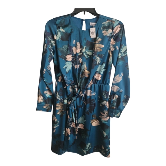 Calvin Klein Front-Knot Detail Long Sleeve Wrap Dress - Picture 4 of 13